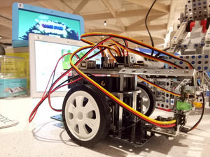 Sensing robot built from Makers Robotics Kit to learn how to use and code IR sensors